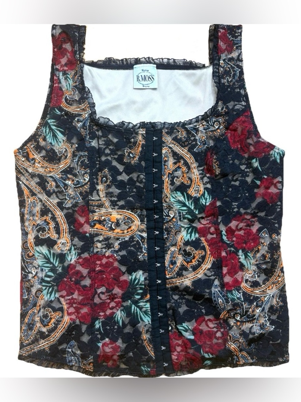 B Moss Vintage Y2K Lace Corset Tank Top Blouse Fairycore Grunge Milkmaid
